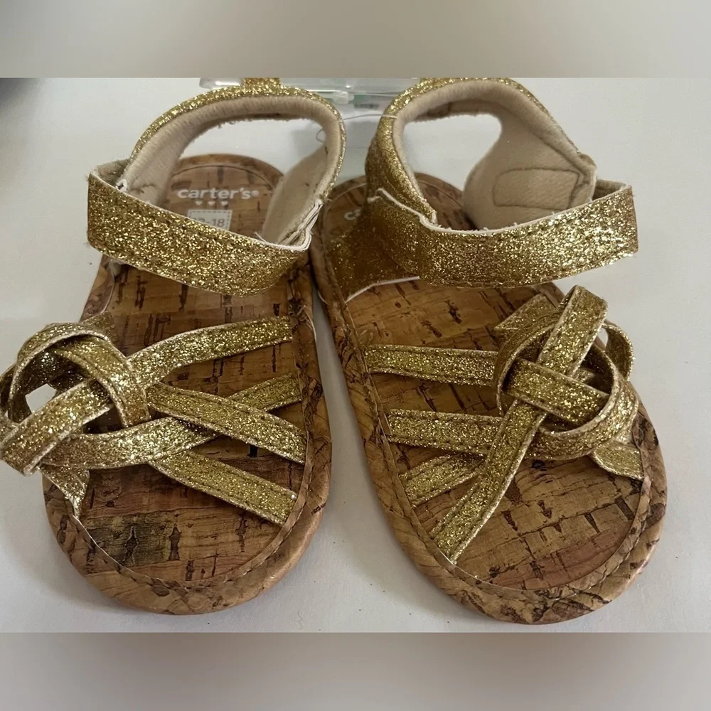 Nwt baby toddler carters gold braided sandals 12-18 months